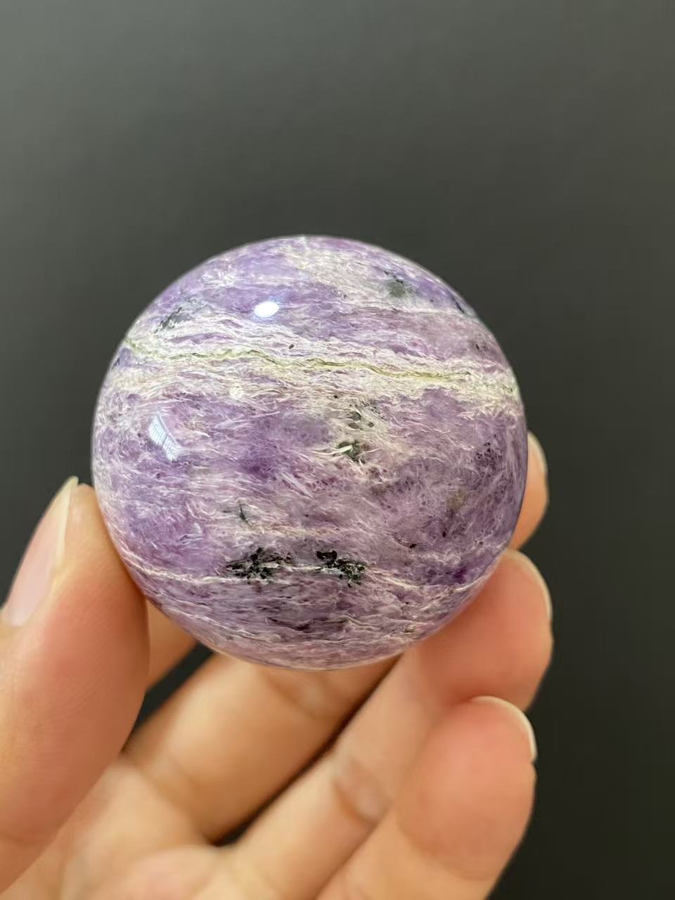 Natural Charoite Sphere, Hand‑Polished for Home Ornament