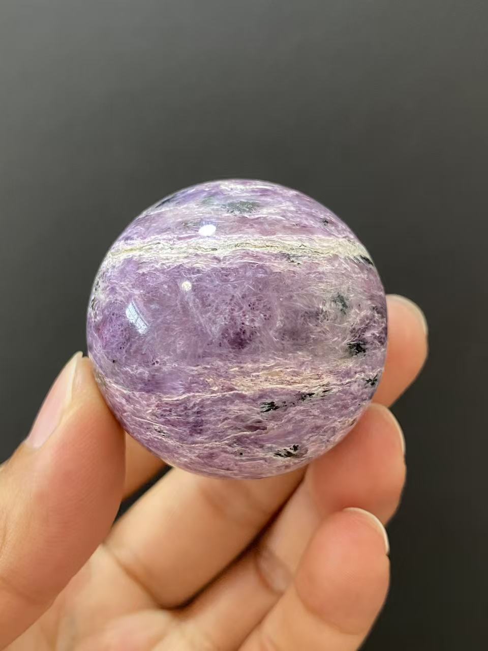 Natural Charoite Sphere, Hand‑Polished for Home Ornament