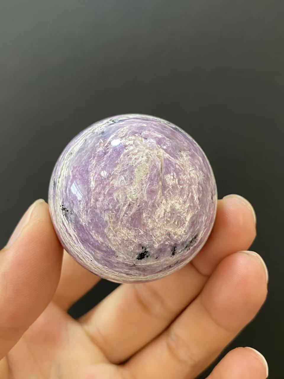 Natural Charoite Sphere, Hand‑Polished for Home Ornament