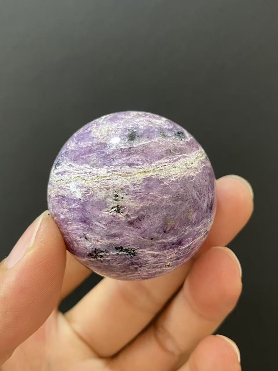 Natural Charoite Sphere, Hand‑Polished for Home Ornament