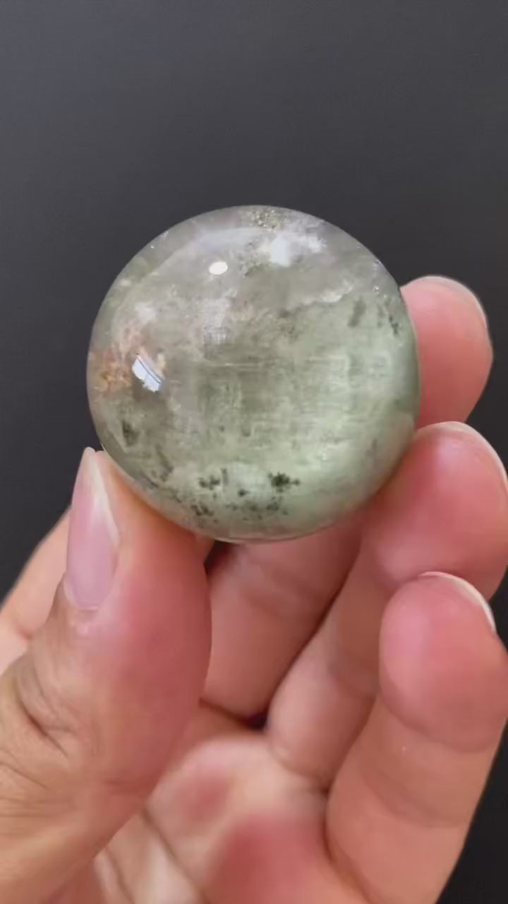 Natural Green Phantom Quartz Sphere, Hand Polished Crystal Sphere for Home Decor & Display