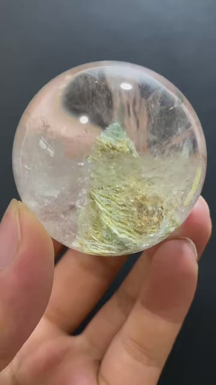 Natural Phantom Quartz Sphere with Multi-Layer Inclusions — Hand-Polished Crystal Ball for Home Decor