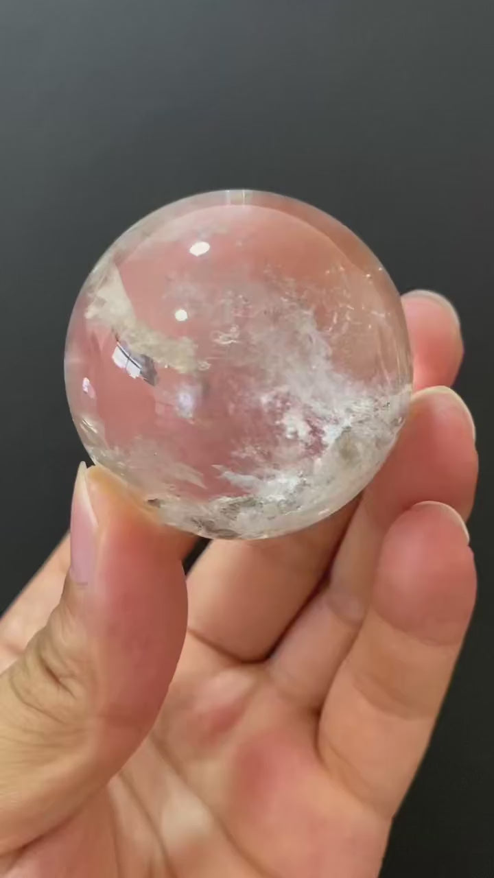 Natural Clear Quartz Sphere with Internal Inclusions for Home Decoration