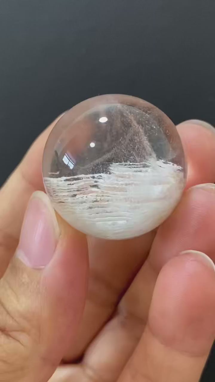 Natural Thousand‑Layer White Phantom Quartz Sphere, Hand‑Polished Quartz Sphere With Distinct Layered White Phantom Mineral Inclusions for Home & Desk Display
