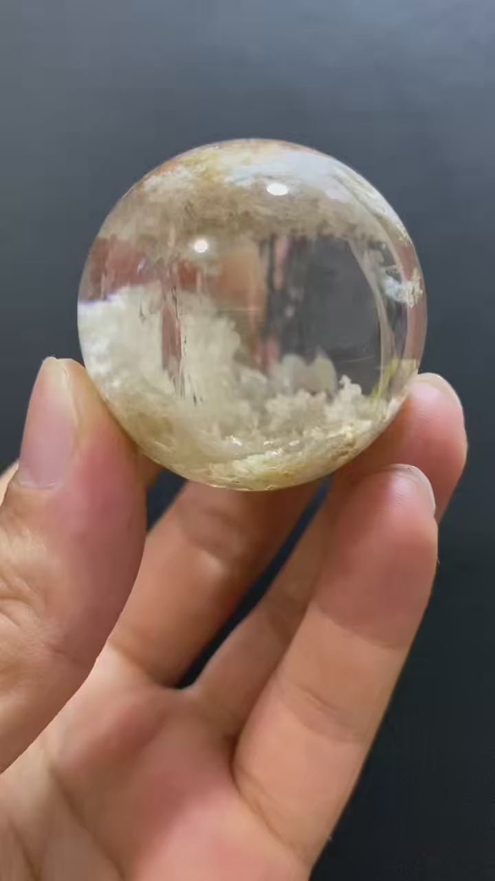 Natural White Phantom Quartz Sphere — Hand-Polished Crystal Ball for Home Decor