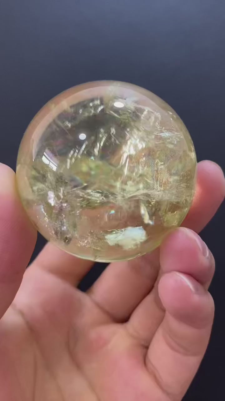 Natural Citrine Sphere with Rainbow Inclusions — Hand-Polished Crystal Ball for Home Decor