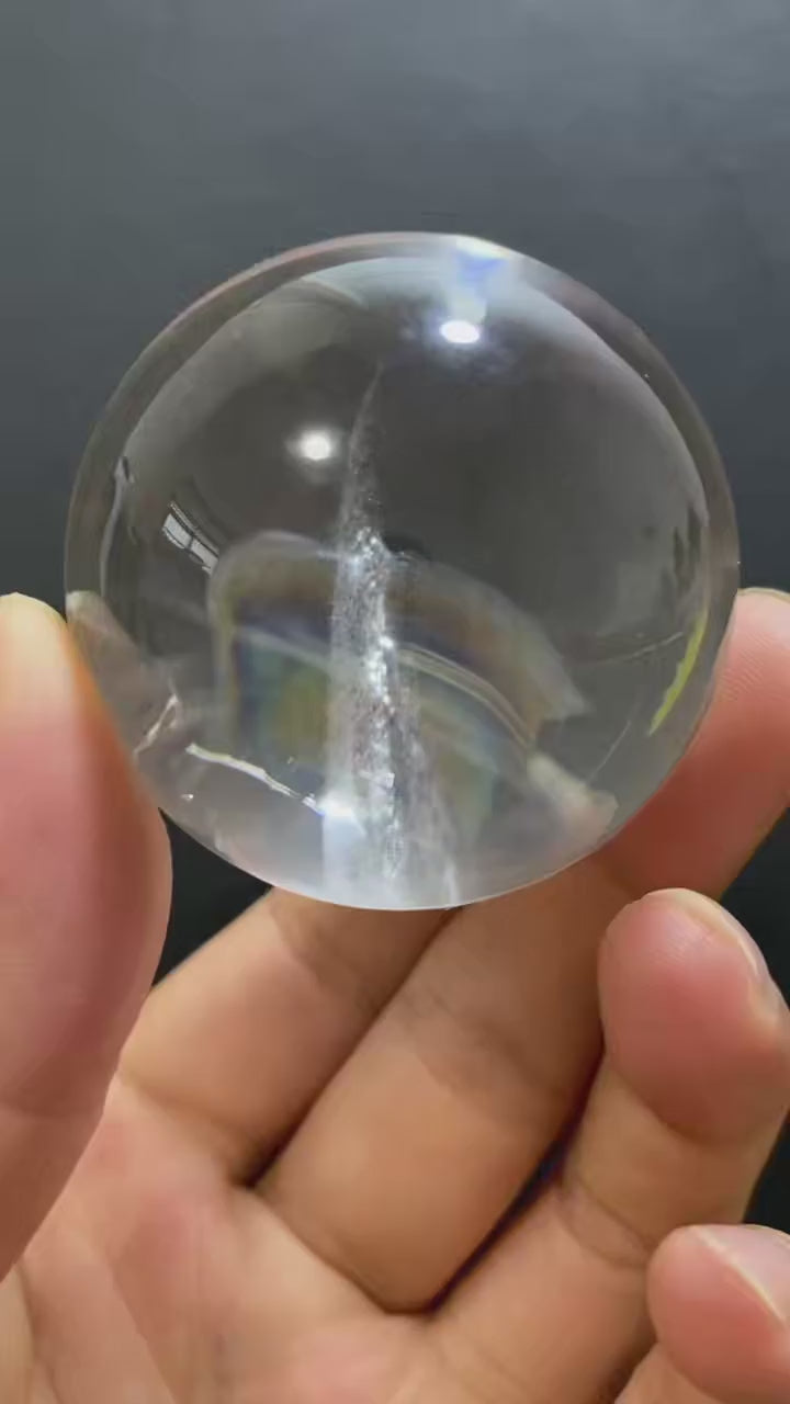 Natural Clear Quartz Sphere with Rainbow Inclusions — Hand-Polished Crystal Ball for Home Decor