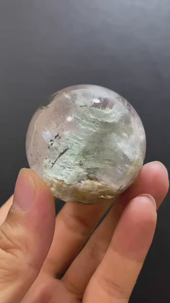 Natural Phantom Quartz Sphere with Multi-Layer Inclusions — Hand-Polished Crystal Ball for Home Decor