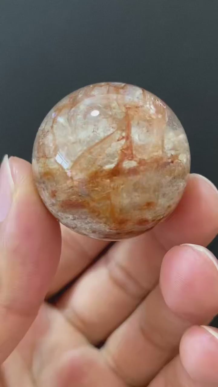 Natural Thousand Layer White Phantom Sphere With Red Hematoid Inclusions