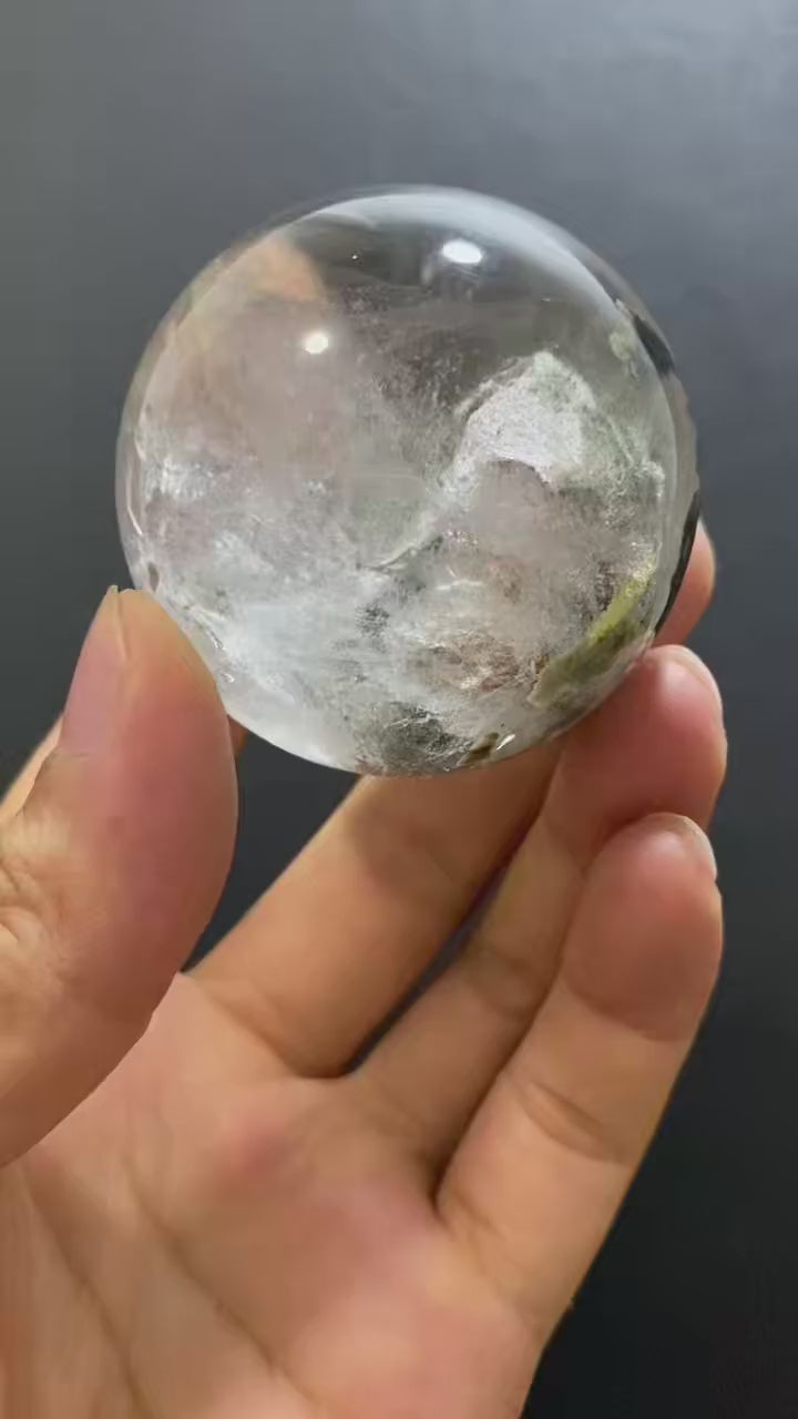 Natural Phantom Quartz Sphere — Hand-Polished Crystal Ball for Home Decor