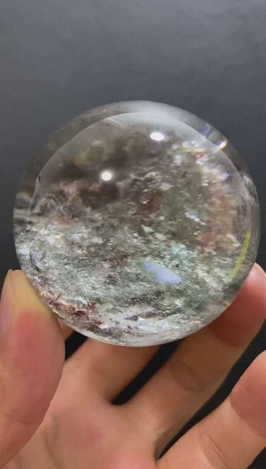 Natural Phantom Quartz Sphere — Hand-Polished Crystal Ball for Home Decor