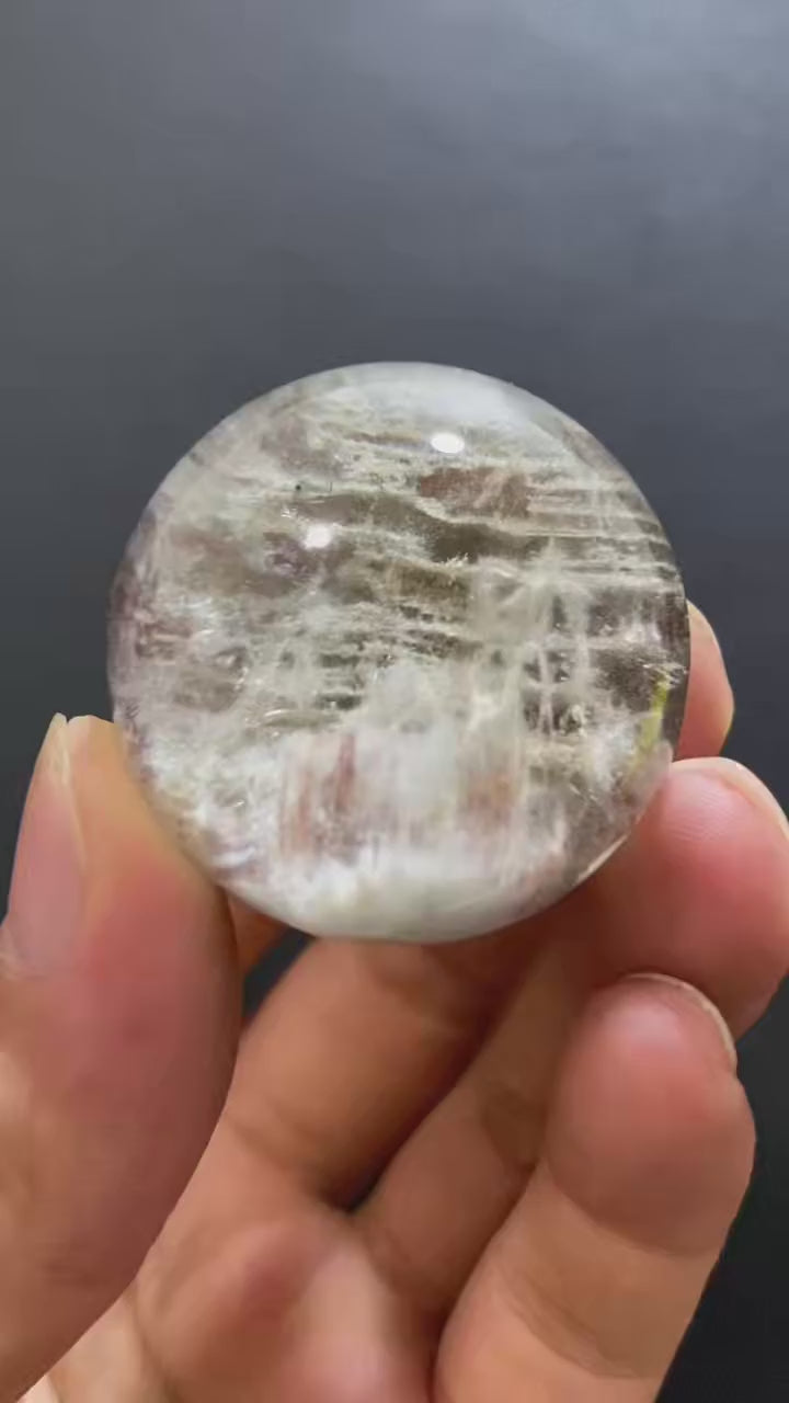 Natural Layered Phantom & Hair Quartz Sphere — Hand-Polished Crystal Ball for Home Decor