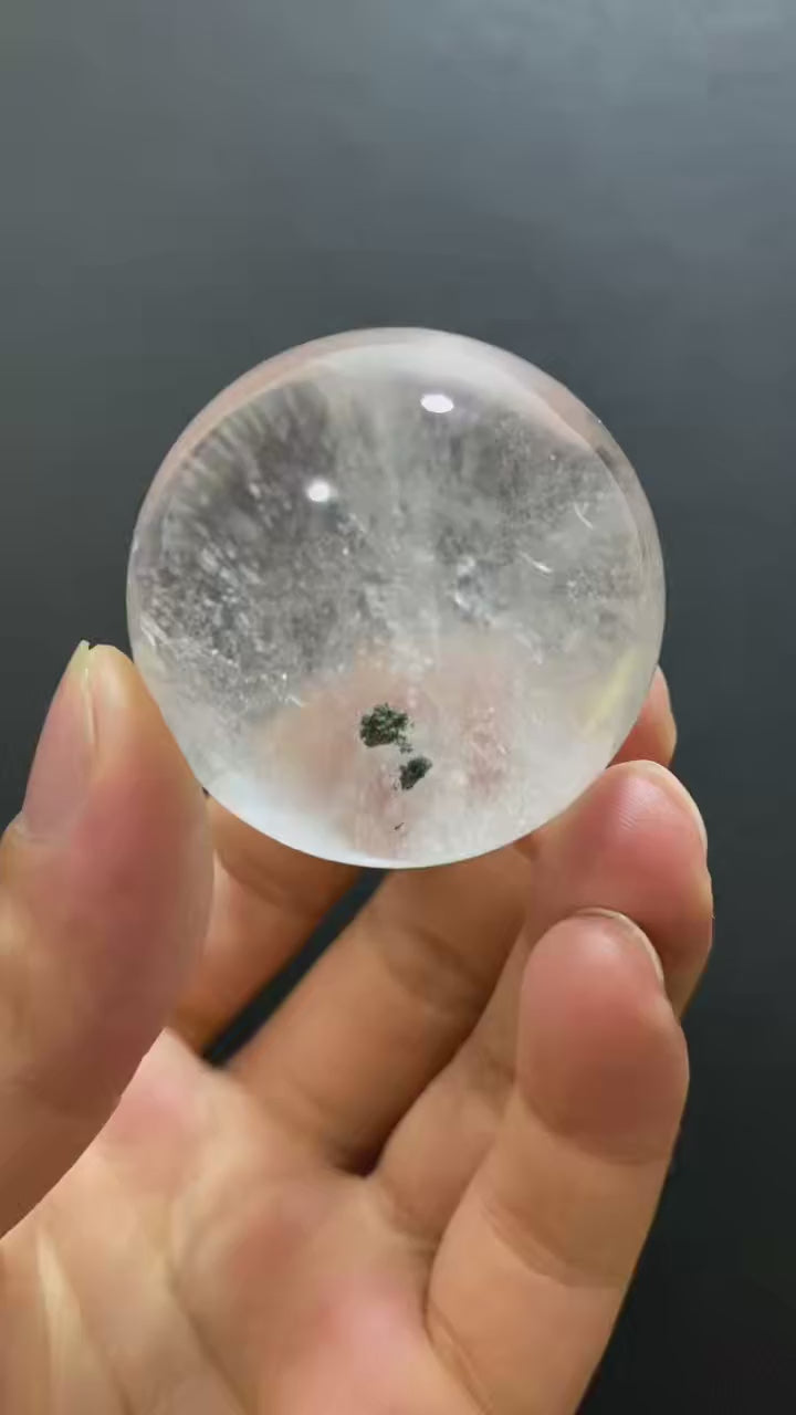 Natural Clear Quartz Sphere With Minor Green Phantom Inclusions, Decorative Mineral Ornament