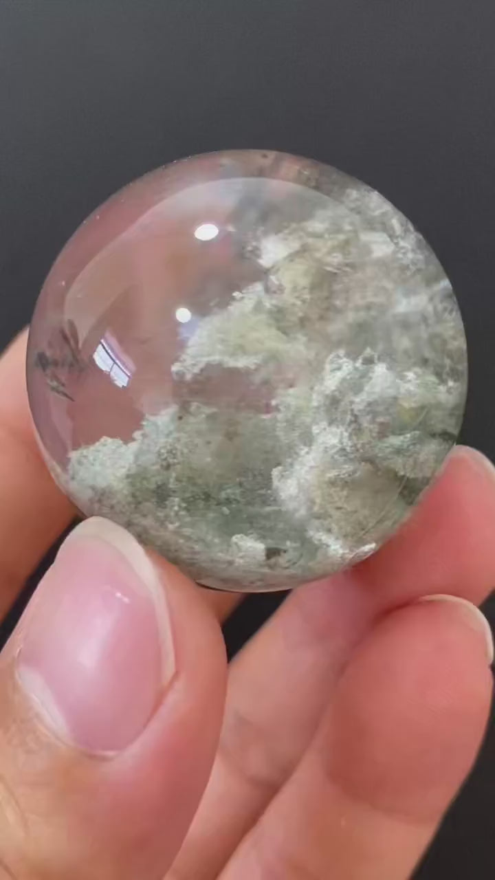 Natural Phantom Quartz Sphere, Hand Polished Quartz Sphere With Natural Phantom Mineral Inclusions for Home & Desk Display