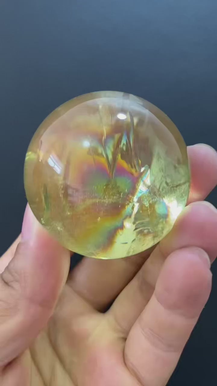 Natural Citrine Sphere with Internal Rainbows, Decorative Mineral Ornament