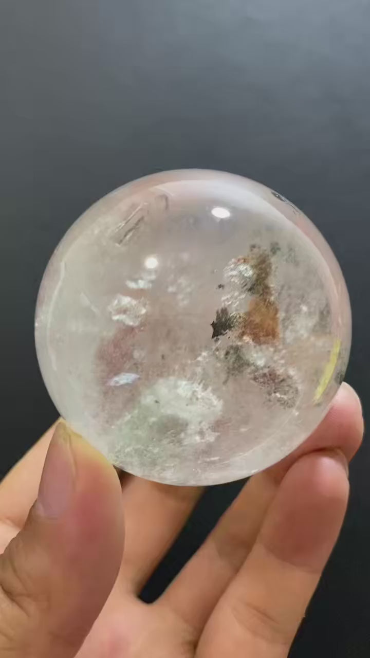 Natural Phantom Quartz Sphere — Hand-Polished Crystal Ball for Home Decor